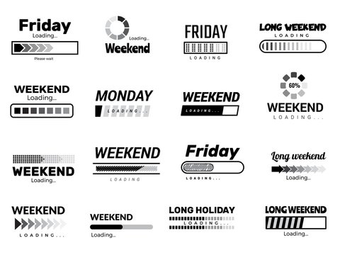 Loading week bar. Business ui interface web template quote pictures lazy week days vector funny pictures. Download ui, downloading motivation waiting holiday illustration