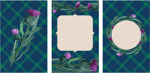 Thistle on tartan background. Burns Night -  national holiday in Scotland. Template for invitation, poster, flyer, banner, etc. © Nataliya