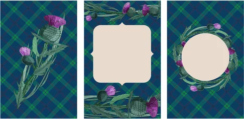 Thistle on tartan background. Burns Night -  national holiday in Scotland. Template for invitation, poster, flyer, banner, etc. © Nataliya