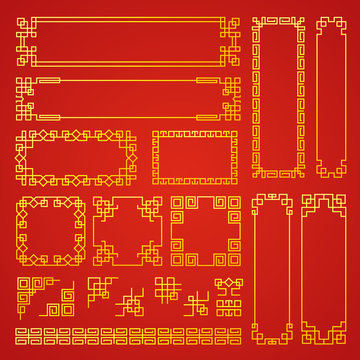 Chinese decoration frames. Traditional oriental borders asian decoration banners frames vector collection. Chinese pattern asian, decoration traditional oriental illustration