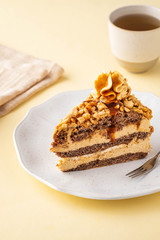 Cake with nuts and caramel. Holiday cake.