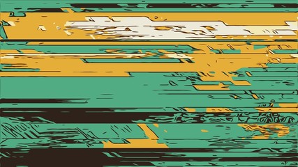 Abstract geometric background with colorful horizontal strips in 1970s style. Illustration with turquoise, green, black and mustard colors. Print for phone case, pillow, gift and wrapping paper