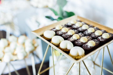 Delicious wedding reception candy bar dessert table