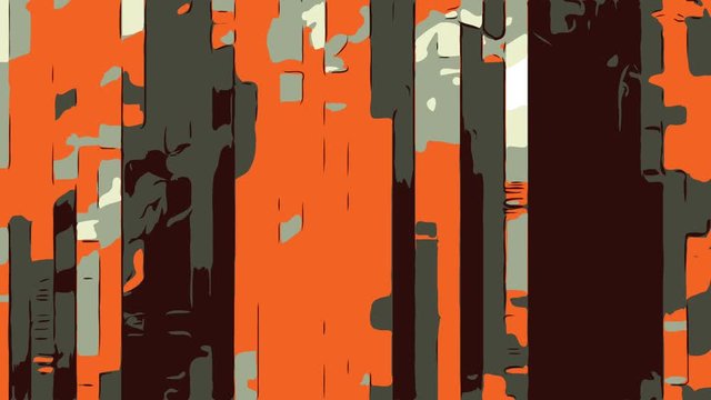 Abstract geometric background with moving colorful strips in 1970s style. 4K intro. Animated Illustration with orange, grey, brown, black and white colors. 