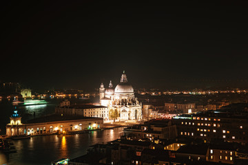 Fototapeta na wymiar The view of Venice from the top of Campanile di San Marco at night