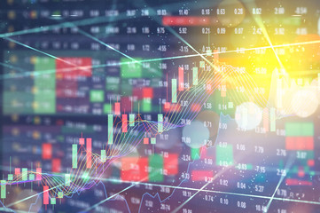 Stock market digital graph chart on LED display concept. A large display of daily stock market price and quotation. Indicator financial forex trade education background.