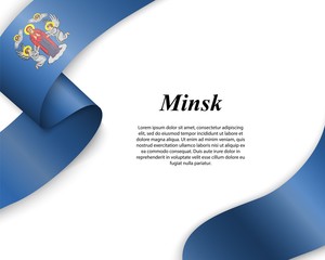 Waving ribbon with flag of minsk