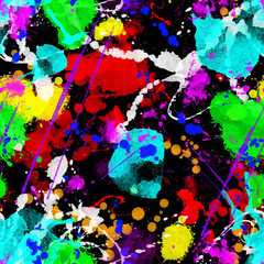 Fototapeta na wymiar Multicolored splash watercolor seamless pattern. Brush strokes background. Colorful digital print. - illustration.