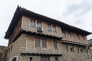 View of a residential neighborhood with old houses interestingly situated next to each other on a steep hill in Veliko Tarnovo, the old capital of Bulgaria, Europe  