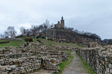The main entrance and fortress of Tsarevets, medieval stronghold located on a hill with the same...