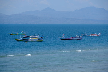 Indonesia Kupang traditional fishing boats lie at anchor