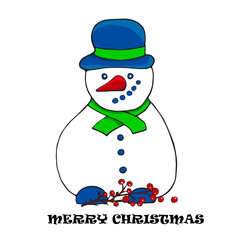 Cute snowman. Vector illustration.Christmas and New Year  greeting card.