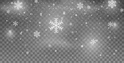 Snowflakes. Snow. Snowfall. Christmas snow for the new year. White glitter snowflakes. Heavy snowfall snowflakes in different shapes and forms. Winter Snow Falling snowflakes christmas new year design
