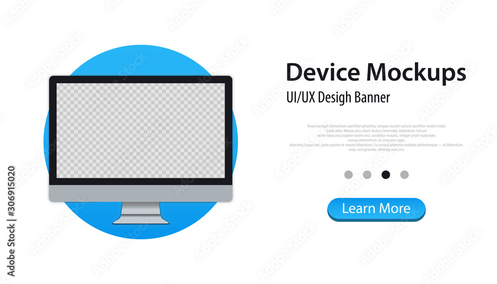 Poster modern computer monitor mockup - front view. desktop computer banner. business concept. mockup devic