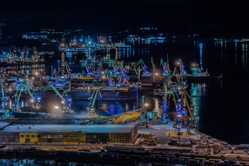 Fototapeta na wymiar Murmansk city dock at night