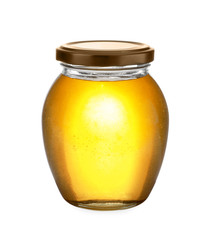 Jar with organic honey isolated on white