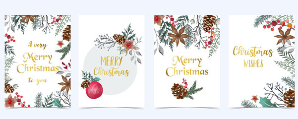 Collection of Christmas background set with holly leaves,flower,geometric.Editable vector illustration for New year invitation,postcard and website banner