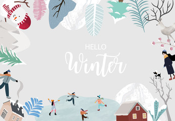 Collection of Christmas background set with house,snow,mountain.Editable vector illustration for New year invitation,postcard and website banner