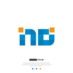 ND N D Logo Monogram with Blue and yellow Colors. modern letter logo design