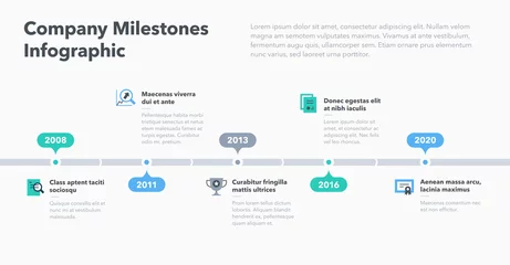 Foto op Plexiglas Modern business infographic for company milestones timeline template with flat icons. Easy to use for your website or presentation. © tomasknopp