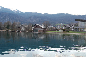 Fototapeta na wymiar village on lake
