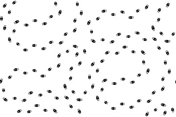 Black deer tracks vector seamless pattern, isolated on white background.
