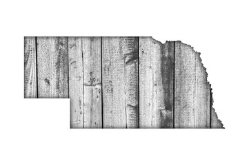 Karte von Nebraska auf verwittertem Holz