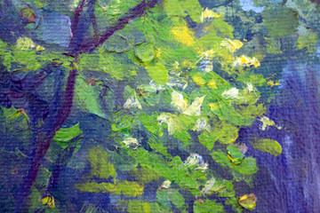 Abstract modern painting. Painting painted with a palette knife on canvas with oil paints in a large stroke