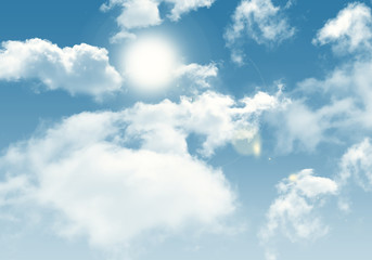 Obraz premium Sky background with Sun and clouds illustration