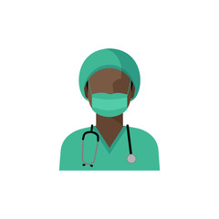 Fototapeta premium Vector doctor icon. Image of a female doctor, with a stethoscope, in medical uniform with a headdress and a gauze protective bandage on his face. Isolated color illustration, avatar of the doctor