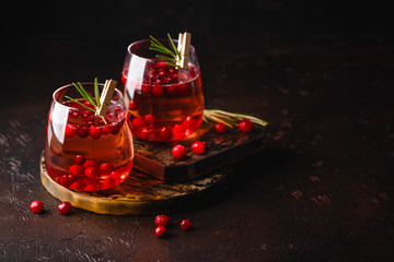 Cranberry cocktail in glasses