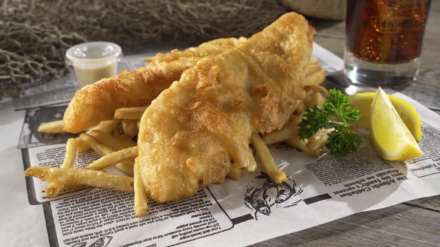 Batter fried takeout fish and chips.
