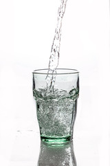 in glass transparent the glass pours clean water