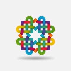 Endless knot of colored rainbow intertwined ribbons