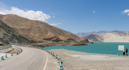 Tashkurgan, China - located 3.500m above the sea level, along the road between Kashgar and Tashkurgan, the Baisha Lake offers some amazing sights and colors 