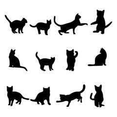 Isolated Cats on the white background. Cats silhouettes. Vector EPS 10.