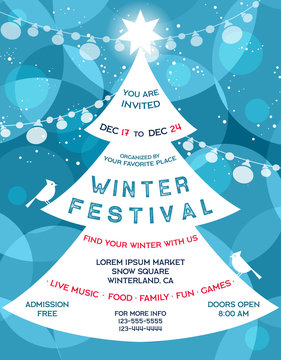 Poster For Winter Festival With Invitational Text And Many Decorative Details.