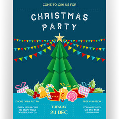 Poster for Christmas party with invitational text and abstract celebration attributes. - 306924470