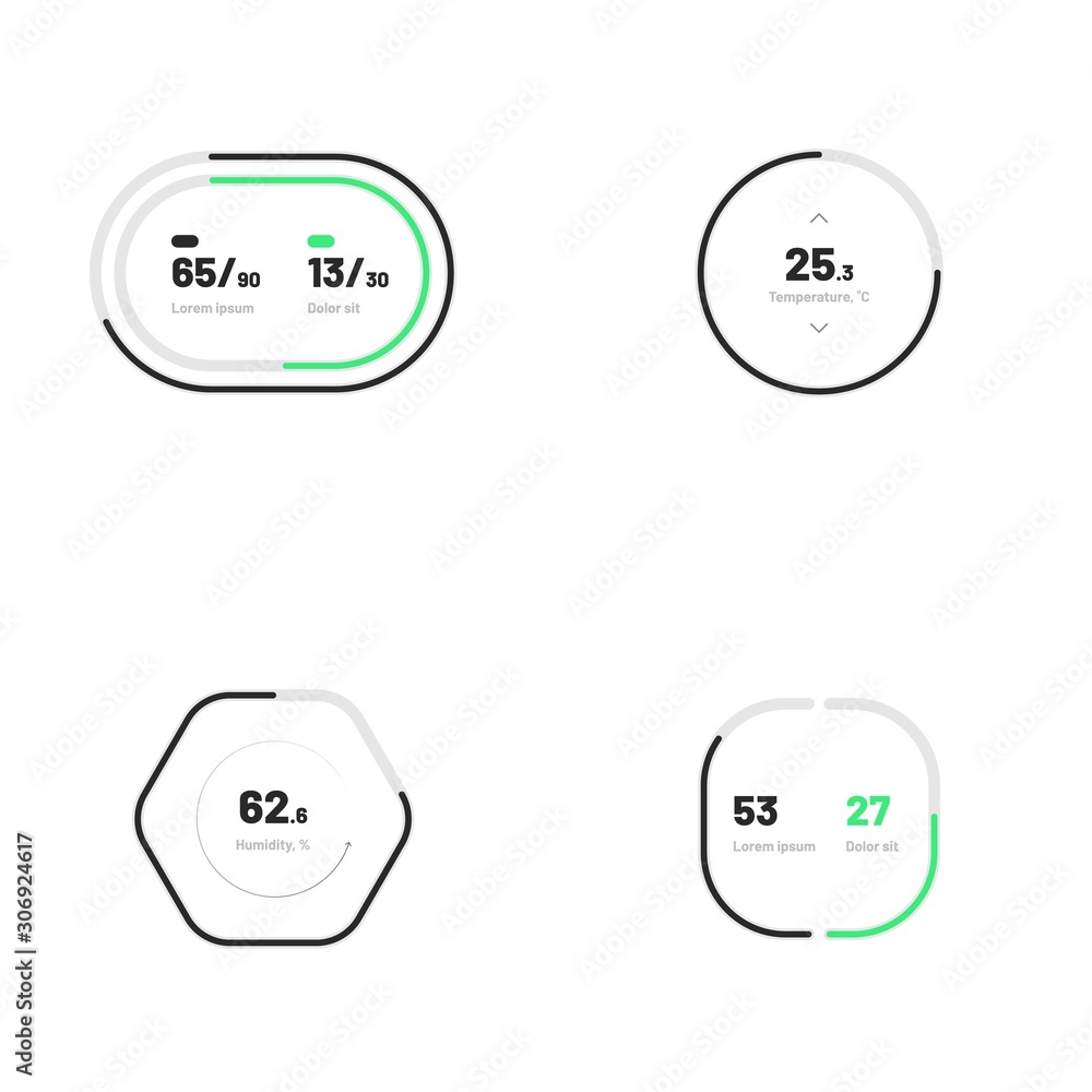 Poster set with collection of indicator template. dashboard ui and ux kit. control center design with progr