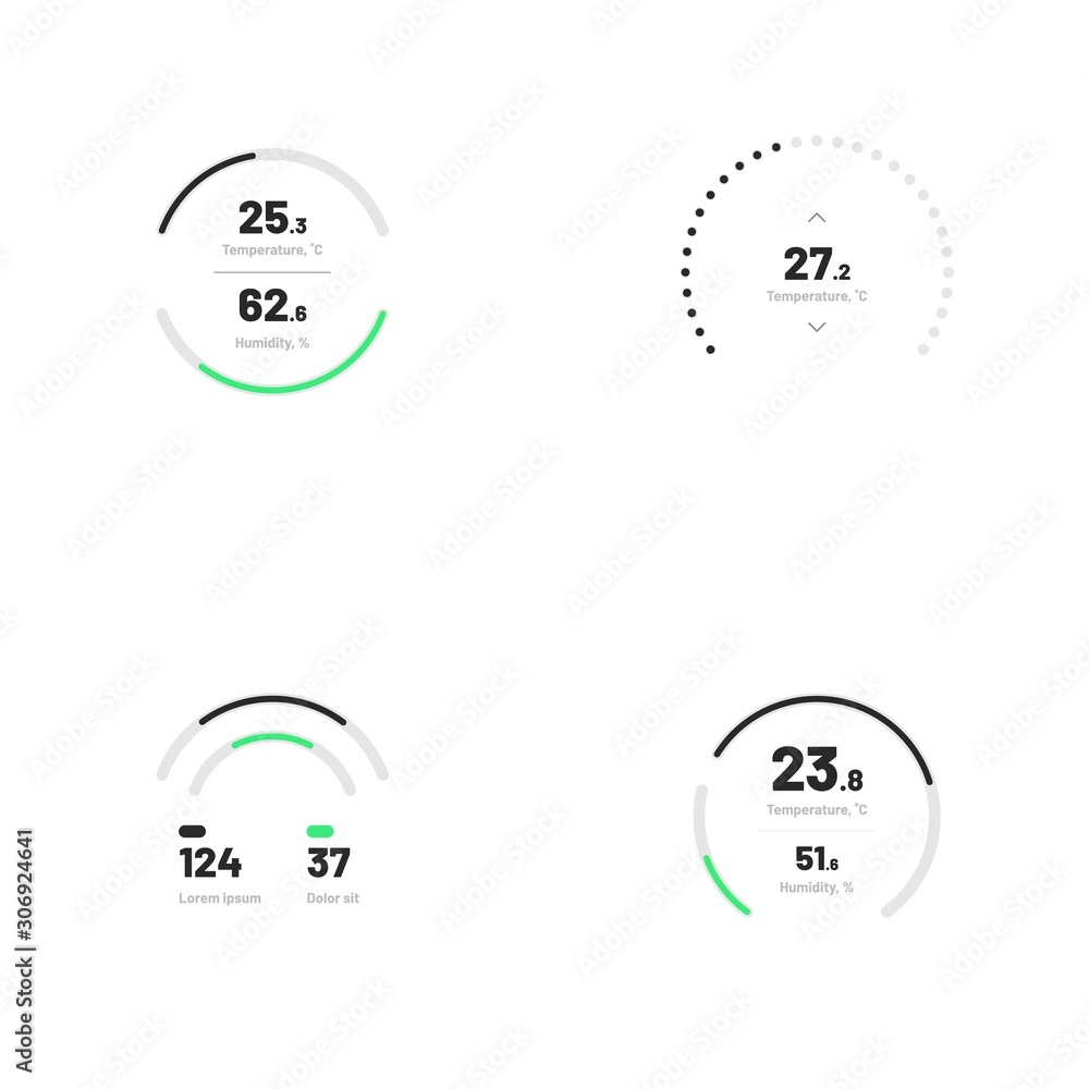 Poster set with collection of indicator template. dashboard ui and ux kit. control center design with progr