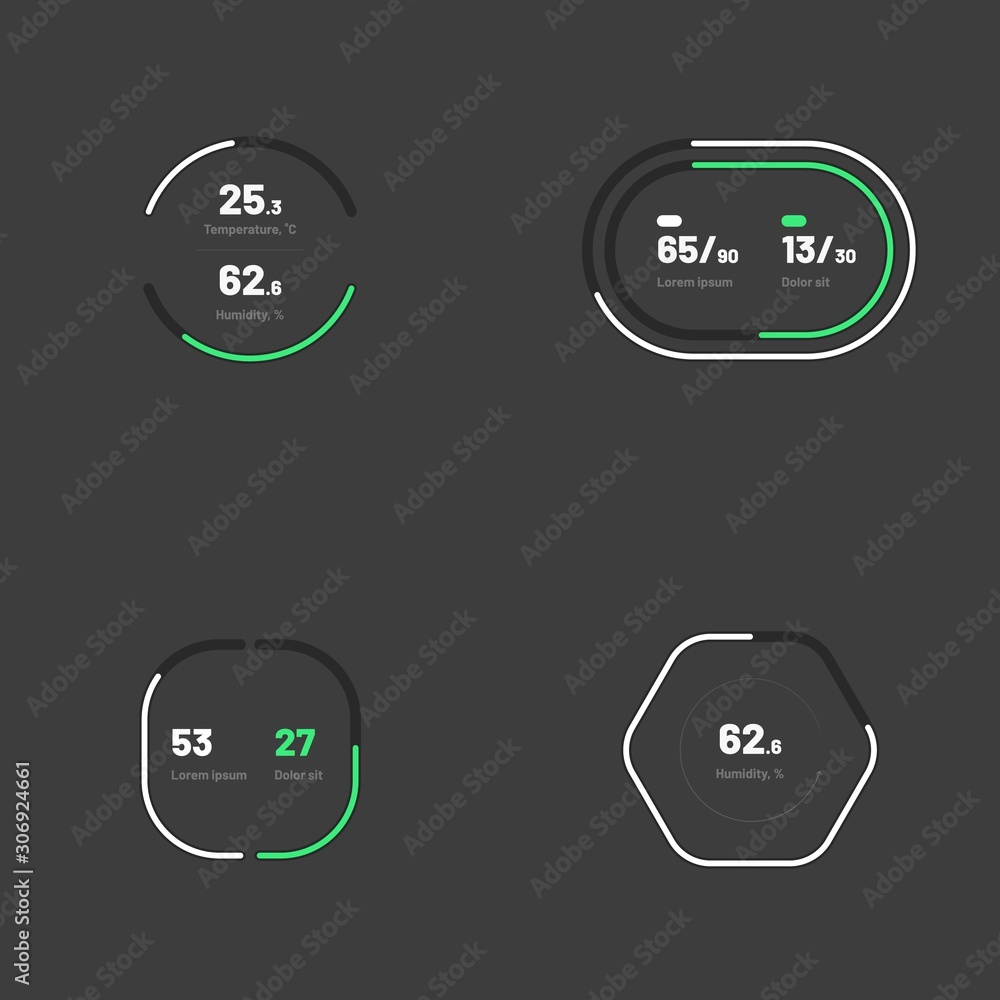 Poster set with collection of indicator template. dashboard ui and ux kit. control center design with progr