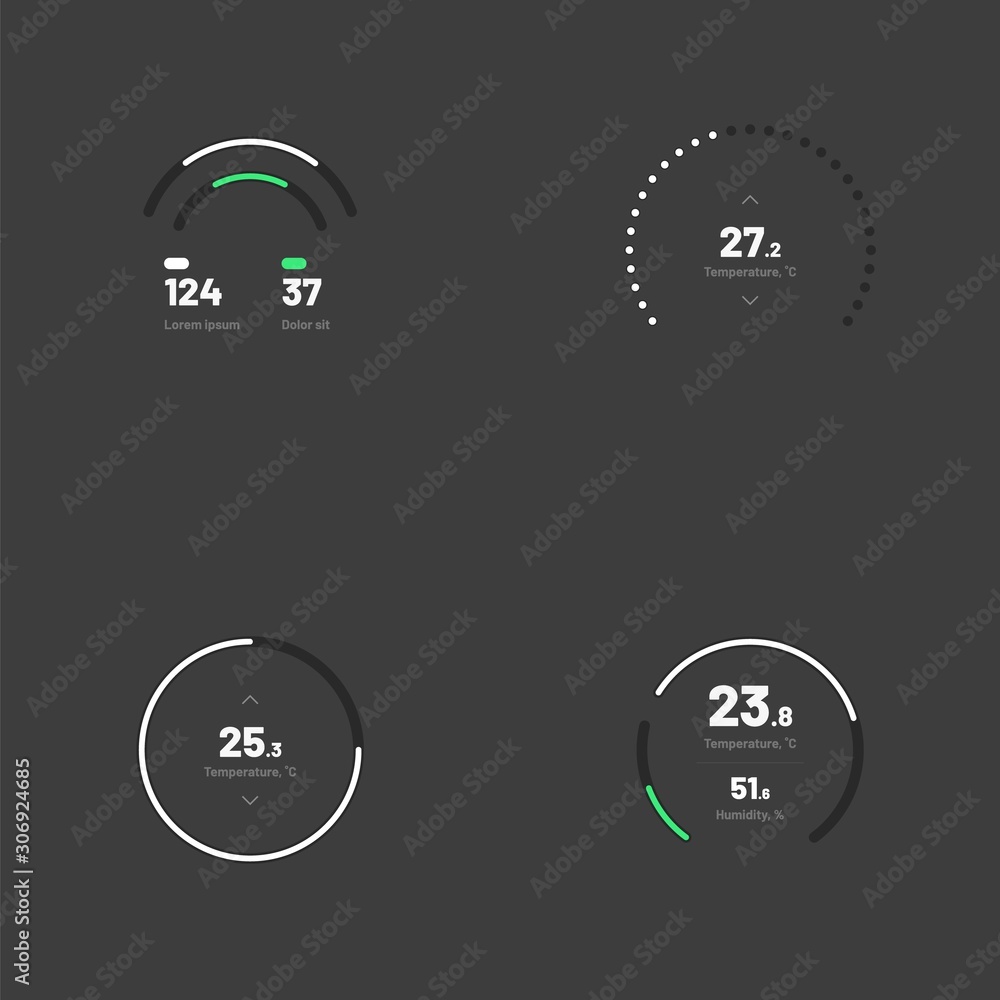 Poster set with collection of indicator template. dashboard ui and ux kit. control center design with progr