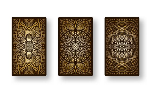 Floral stylized golden pattern. Collection back side of cards