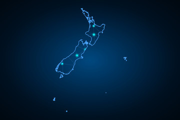 Map of New Zealand. Wire frame 3D mesh polygonal network line, design sphere, dot and structure. communications map of New Zealand. Vector Illustration EPS10. - Vector