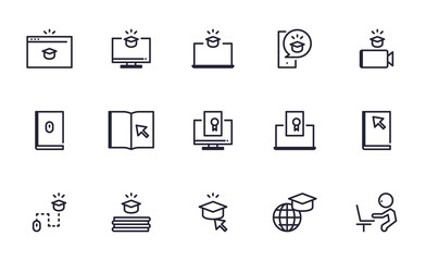 Set of E- Learning, Online study, Online course vector icon illustration