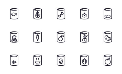 Set of Food can, Fruit can, Vegetable can vector icon illustration