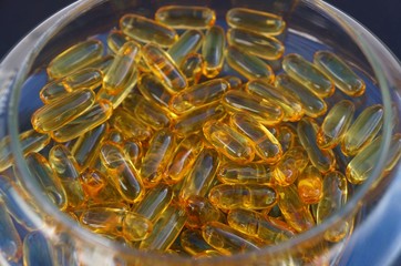 Capsules of Omega 3 fish oil.