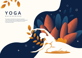 Vector image of a young woman doing yoga on a colorful abstract background. - obrazy, fototapety, plakaty