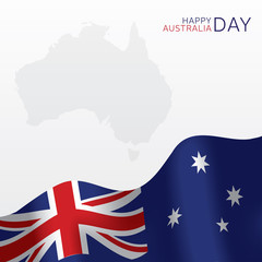 Australia Day vector banner template. Waving flag and with confetti blank greeting card