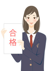 合格通知を見せる女子学生　合格発表の結果　笑顔のイラスト